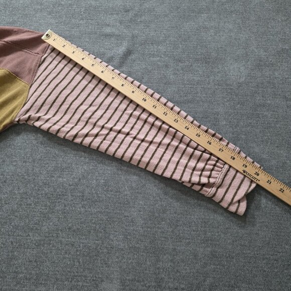 Three Bird Nest T Shirt Womens M LS Colorblock Long Striped Sleeves Stretch Boho - Picture 6 of 11